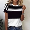 thumbnail image 1 of ITSAME Womens Blouses, Crewneck Short Sleeve Striped Print Summer Fashion Casual T-Shirts Black Size S, 1 of 6