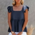 thumbnail image 1 of ITSAME Womens Blouses, Ruffles Sleeveless Square Neck Solid Casual Pleated Tank Tops Navy 3XL, 1 of 9