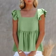 thumbnail image 1 of ITSAME Womens Blouses, Solid Square Neck Ruffles Sleeveless Casual Pleated Tank Tops Green S, 1 of 9