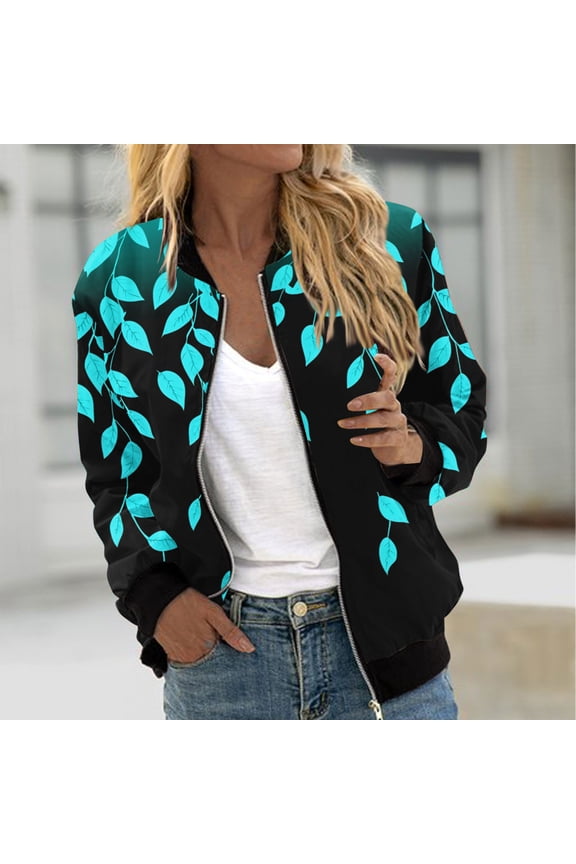 Womens Bomber Jackets with Pockets, Fashion Classic Long Sleeve Zip Up Spring Fall Windbreaker Outwear Green S
