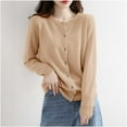 thumbnail image 1 of ITSAME Womens Cardigan Sweater, Crewneck Buttons Super Soft Long Sleeve Casual Fashion Knit Outwear Khaki 2XL, 1 of 5