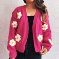 thumbnail image 1 of ITSAME Womens Cardigan Sweater, Long Sleeve Knitted Floral Open Front Winter Warm Outwear Hot Pink L, 1 of 4