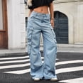 thumbnail image 1 of ITSAME Womens Cargo Jeans, Straight Leg High Waisted Multi-Pockets Fashion Loose Denim Pants Light Blue L, 1 of 8