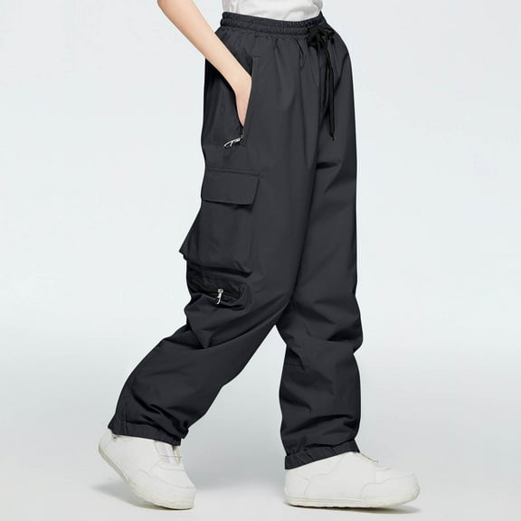 ITSAME Womens Cargo Pants, Drawstring Multi-Pockets Waterpoof Windproof Winter Outdoor Thicken Warm Ski Pants Black 2XL