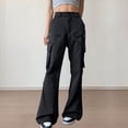 thumbnail image 1 of ITSAME Womens Cargo Pants, Flare Leg Multi-Pockets Elastic Waist Fashion Travel Hiking Trousers Black XL, 1 of 6
