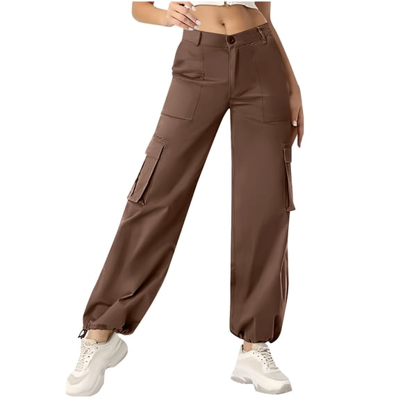 ITSAME Womens Cargo Pants, High Waisted Multi-Pockets Active Fit Fashion Athletic Hiking Outdoor Joggers Coffee 2XL