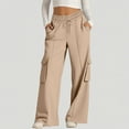 thumbnail image 1 of ITSAME Womens Cargo Pants, Loose Fit Wide Leg Drawstring Casual Workout Sweatpants with Pockets Khaki M, 1 of 8