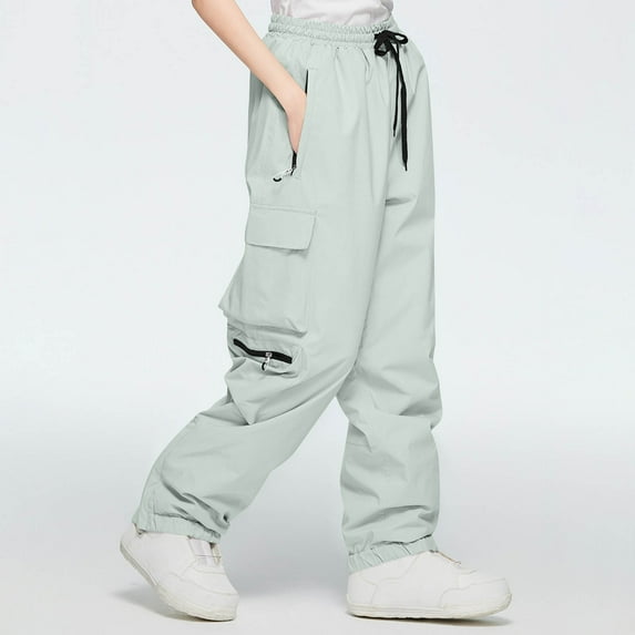 ITSAME Womens Cargo Pants, Multi-Pockets Drawstring Waterpoof Windproof Winter Outdoor Thicken Warm Ski Pants Mint Green M