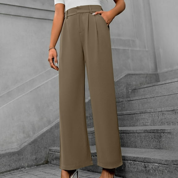 ITSAME Womens Casual Business Pants, Straight Leg High Waisted Pull-On Trousers with Pockets Rose Gold XS