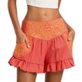 thumbnail image 1 of ITSAME Womens Casual Shorts, New Embroidered High Waist Ruffle Hem Pull-On Shorts with Pockets Watermelon Red, 1 of 9