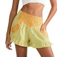 thumbnail image 1 of ITSAME Womens Casual Shorts, New Embroidered Ruffle Hem High Waist Pull-On Shorts with Pockets Yellow, 1 of 9