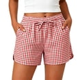 thumbnail image 1 of ITSAME Womens Casual Shorts Plaid Print Drawstring Elastic Waist Summer Loose Comfy Shorts Red Size L, 1 of 8