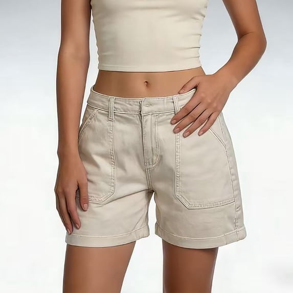 ITSAME Womens Denim Shorts High Waisted with Pockets Stretchy Summer Fashion Casual Shorts Beige Size XL