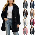 thumbnail image 1 of ITSAME Womens Fleece Mid Length Coat Notched Lapel Button Front Warm Winter Outerwear Jacket Black Size L, 1 of 9