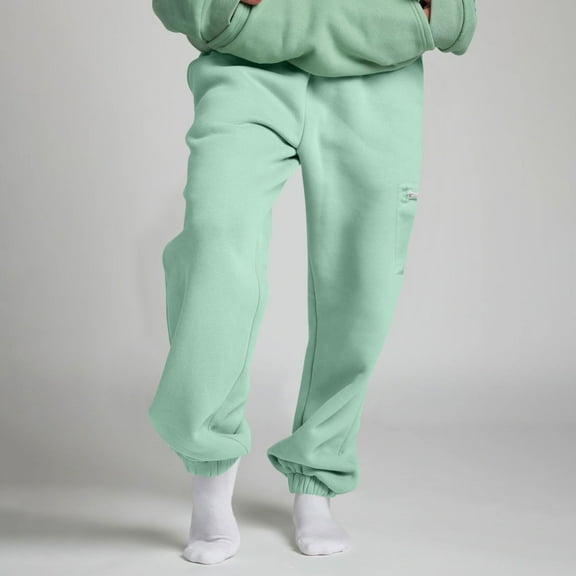 ITSAME Womens Fleece Sweatpants, Plus Size Running Tapered Pants Elastic Waist Workout Joggers with Pockets Green 4XL