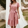 thumbnail image 1 of ITSAME Womens Flowy Dress, Striped Short Sleeve V Neck Summer Casual Elegant Dress Pink L, 1 of 8
