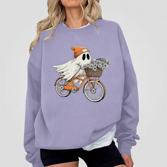 ITSAME Womens Halloween Print Sweatshirt Crewneck Long Sleeve Loose Fit Ladies Fashion Pullover Top Size L