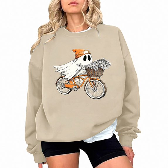 ITSAME Womens Halloween Print Sweatshirt Crewneck Long Sleeve Loose Fit Ladies Fashion Pullover Top Size S