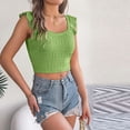 thumbnail image 1 of ITSAME Womens Knit Crop Tank Tops Ruffle Sleeveless Square Neck Tops Summer Breathable Casual Shirts Green Size M, 1 of 6