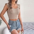 thumbnail image 1 of ITSAME Womens Knit Crop Tank Tops Ruffle Sleeveless Square Neck Tops Summer Breathable Casual Shirts Khaki Size XL, 1 of 6