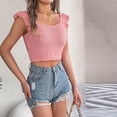 thumbnail image 1 of ITSAME Womens Knit Crop Tank Tops Ruffle Sleeveless Square Neck Tops Summer Breathable Casual Shirts Pink Size XL, 1 of 8