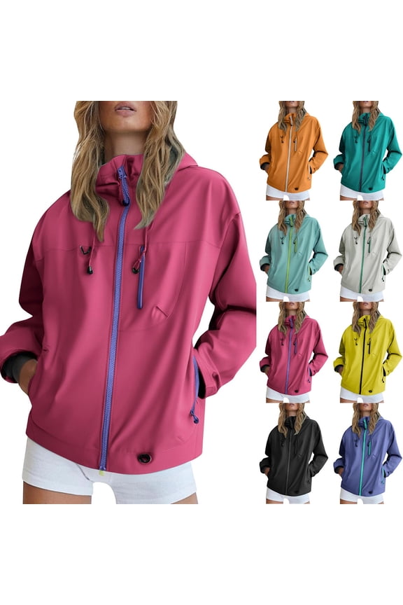 Womens Lightweight Jacket Waterproof Zipper Windbreaker Hoodie Hiking Travel Coats Army Green Size XL