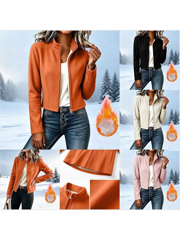 Womens Lightweight Padded Jacket Stand Collar Zip Up Slim Fit Casual Athletic Coat Orange Size M