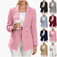 thumbnail image 1 of ITSAME Womens Lined Double Breasted Blazer Notched Lapel Long Sleeve Casual Suit Jacket with Pockets Pink Size L, 1 of 9