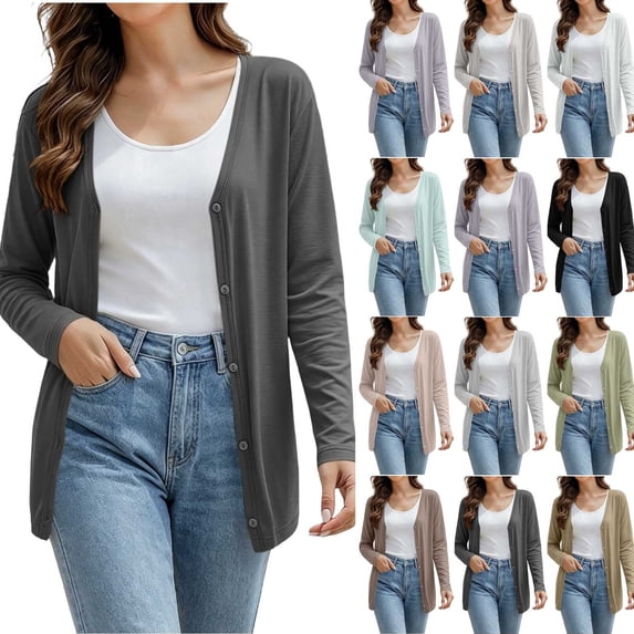 ITSAME Womens Long Sleeve Coat Lightweight Breathable Button Up Cardigan Sun Protection Casual Jacket Gray Size S