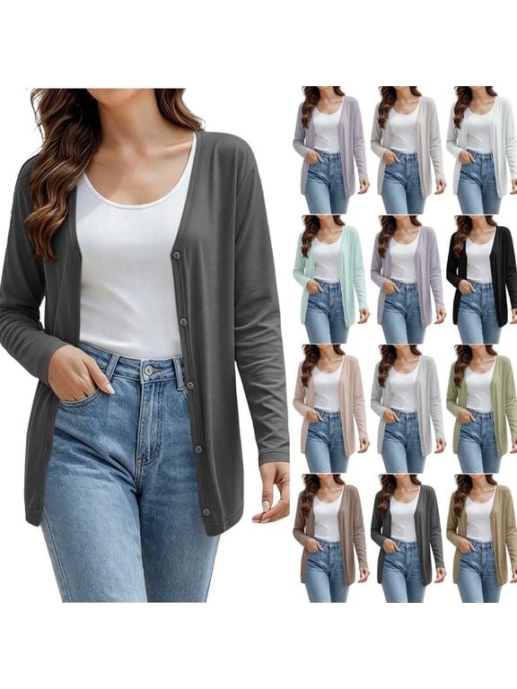 Womens Long Sleeve Coat Lightweight Breathable Button Up Cardigan Sun Protection Casual Jacket Light Blue Size S