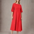 thumbnail image 1 of ITSAME Womens Maxi Dress, Solid Color Loose Casual Puff Sleeve Fashion Long Dress Red M, 1 of 7