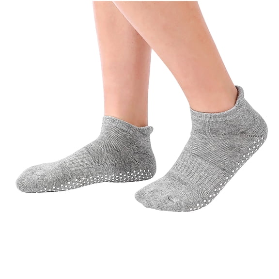 ITSAME Womens Non Slip Grip Socks, Cotton Breathable Stretch Athletic Yoga Ankle Socks Gray Free Size