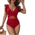 thumbnail image 1 of ITSAME Womens One-Piece Bathing Suit with Chest Pad Deep V-Neck Fashion Ruffled Beach Swimsuit Red Size M, 1 of 4
