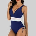 thumbnail image 1 of ITSAME Womens One-Piece Swimsuit Deep V-Neck Tummy Control Side Ties Vacation Beach Bathing Suit Navy Size S, 1 of 4