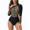 thumbnail image 1 of ITSAME Womens One Piece Swimsuit, Zipper Long Sleeve Tummy Control Surfing Althletic Bathing Suit Black M, 1 of 7