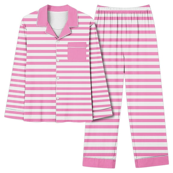 ITSAME Womens Pajama Sets, Notch Collar Tops Elastic Waist Pants Casual Striped Home Clothes 2-Piece Pink S