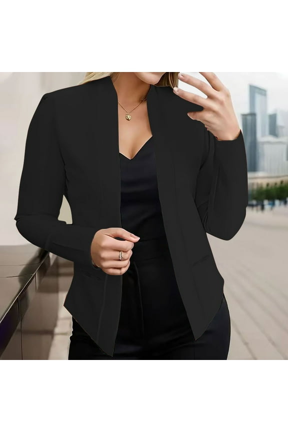 Womens Plus Size Blazer, Long Sleeve Work Office Fashion Fitted Casual Suit Jacket Black 3XL