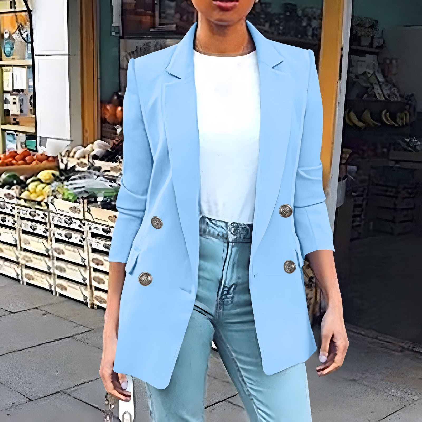Plus Size Women's Solid Color Blazer Jacket