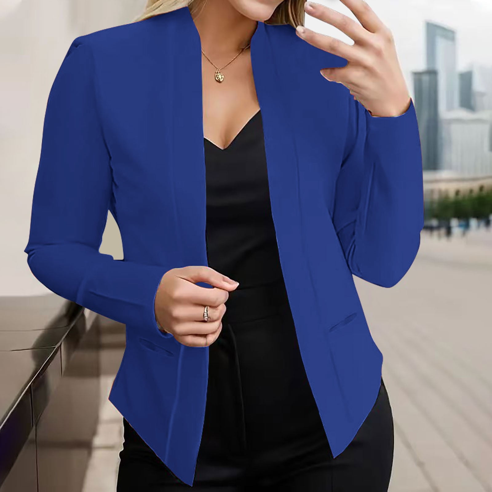 ITSAME Womens Plus Size Blazer, Fashion Fitted Solid Color Long