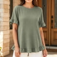 thumbnail image 1 of ITSAME Womens Plus Size Blouses Flowy Ruffle Crew Neck Shirts Summer Loose Casual Tops Green Size 5XL, 1 of 5