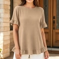 thumbnail image 1 of ITSAME Womens Plus Size Blouses Flowy Ruffle Crew Neck Shirts Summer Loose Casual Tops Khaki Size 3XL, 1 of 5