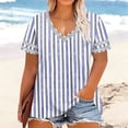 thumbnail image 1 of ITSAME Womens Plus Size Blouses, Striped Print Short Sleeve V-Neck Fashion Casual T-Shirts with Sequin Blue Size 2XL, 1 of 6