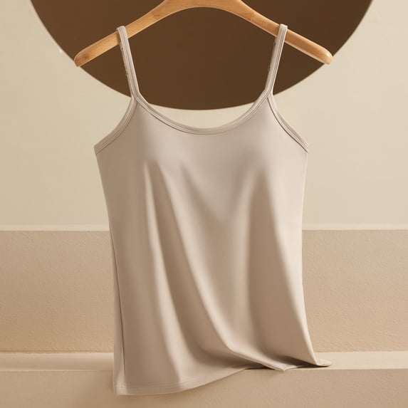 ITSAME Womens Plus Size Camisole with Chest Pad Base Layer Adjustable Straps Ladies Casual Tank Tops Khaki Size M