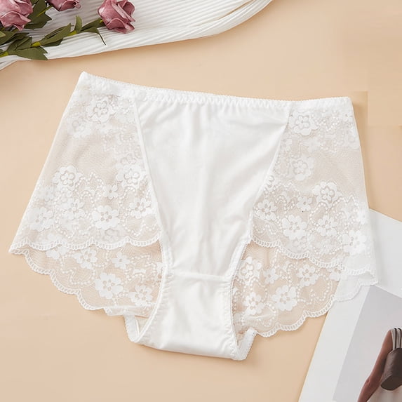 ITSAME Womens Plus Size Lace Briefs Stretch Breathable Cheeky Invisible Embroidery Floral Underwear White Size L