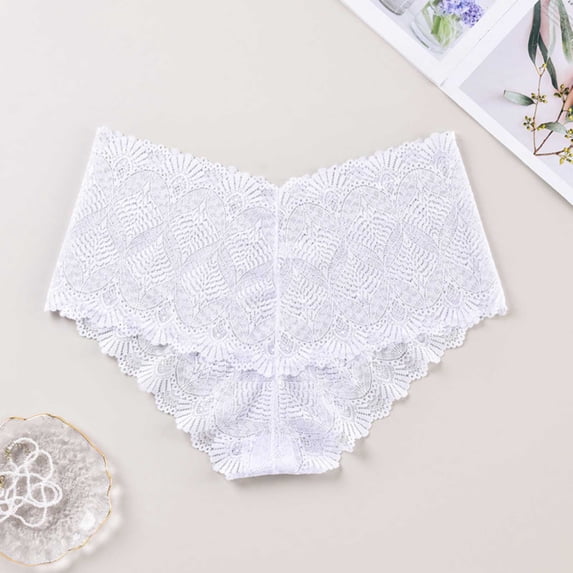 ITSAME Womens Plus Size Lace Underwear Stretch Breathable Comfort Ladies Cheeky Panties White Size L