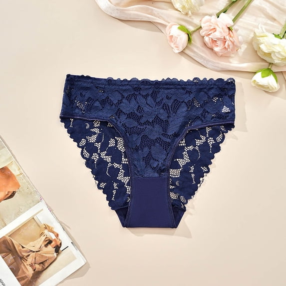 ITSAME Womens Plus Size Panties High Waist Lace Briefs Stretch Breathable Cheeky Underwear Navy Size XL