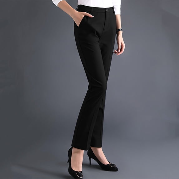 ITSAME Womens Plus Size Pants, Straight Leg Relxed Fit with Pockets Uniform Work Office Trousers Black 4XL