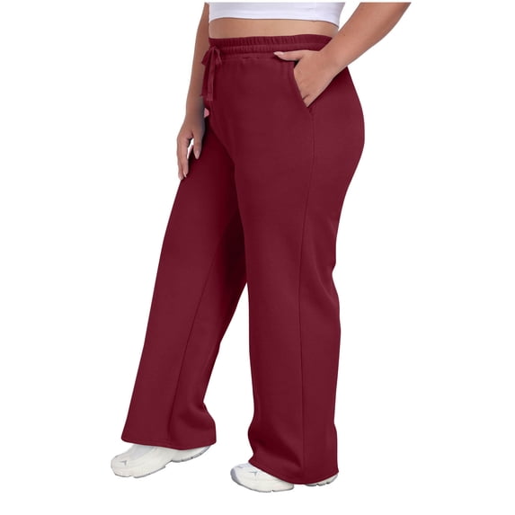 ITSAME Womens Plus Size Sweatpants, Baggy Fit Drawstring Straight Leg Workout Joggers with Pockets Wine 3XL