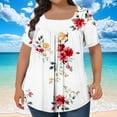 thumbnail image 1 of ITSAME Womens Plus Size T-Shirts, Short Sleeve Square Neck Floral Summer Pleated Tops White 3XL, 1 of 5