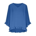 thumbnail image 1 of ITSAME Womens Plus Size Tops, 3/4 Sleeve Ruffle V-Neck Summer Casual Loose Blouses Blue Size 5XL, 1 of 7